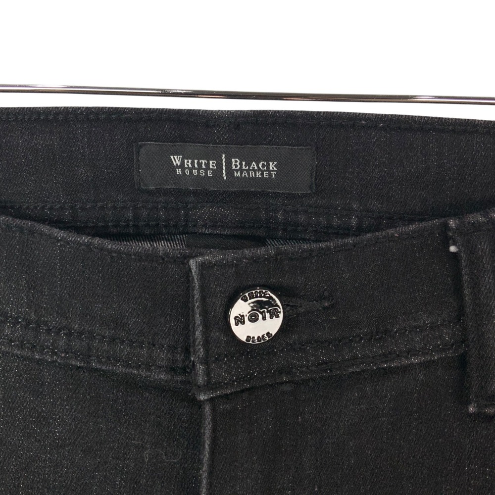 White House Black Market Noir Black Flare Jeans 8S Mid Rise Rhinestone Pockets - Picture 6 of 9